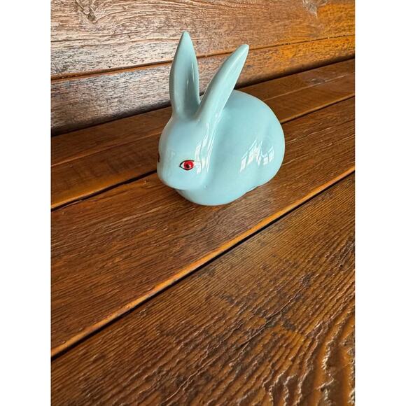 Ceramic Bunny Rabbit Figurine Light Blue Whimsical Easter Spring Decor - Picture 4 of 10